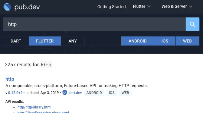 新的Flutter web Beta 版本支持 4 pub.dev 的搜索 UI 添加了对 SDK 和平台的过滤器支持