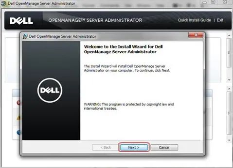 Dell OpenManage Server Administrator向导随之出现，单击Next（下一步）