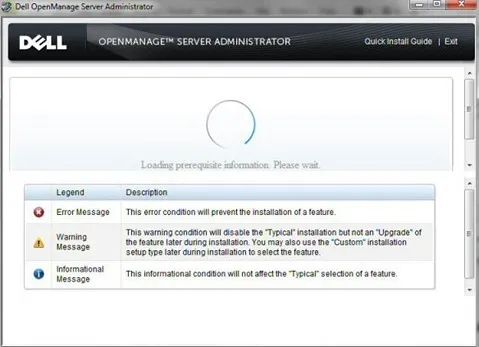 Dell OpenManage Server Administrator 前提条件状况屏幕随之显示，并对托管系统运行前提条件检查。