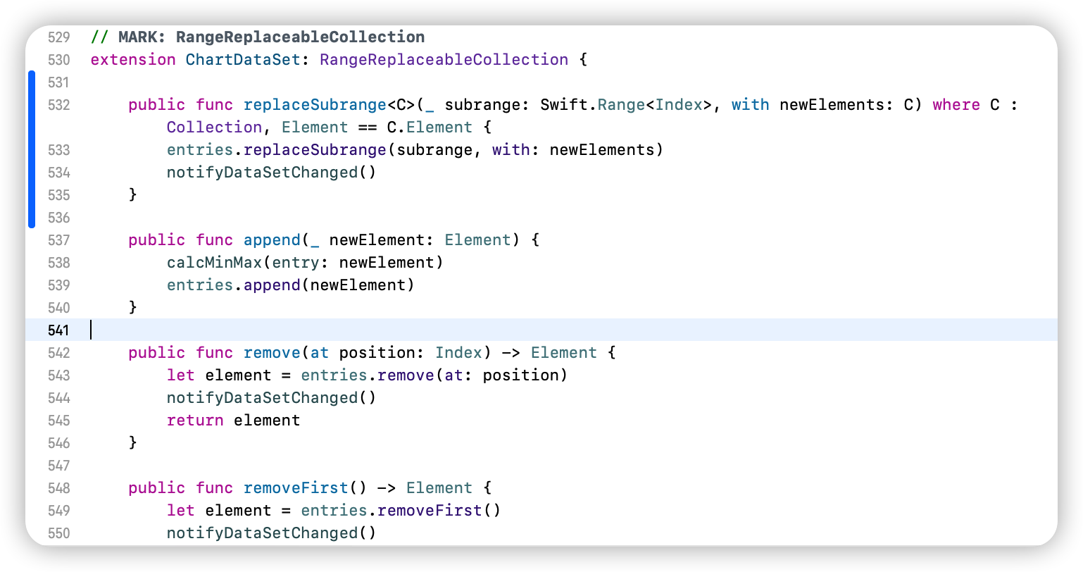 Type 'ChartDataSet' does not conform to protocol 'RangeReplaceableCollection'